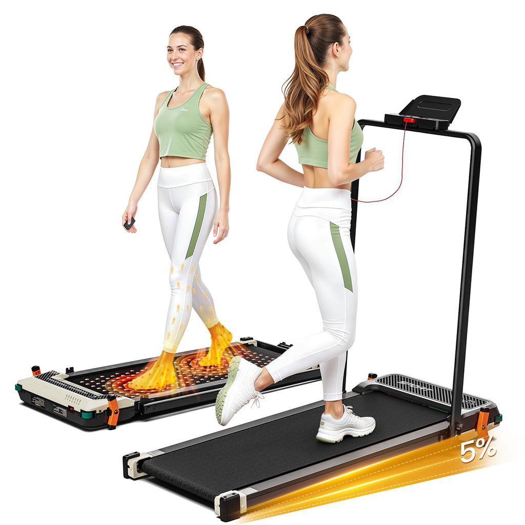 2 Side Walking Pad With Incline, Finehorse 2 In 1 Under Desk Walking Pad With Handle Bar And Foot Massager Treadmills For Home/O