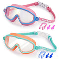 Blumi Goggles Kids, 2 Pack, Ages 3-14, Wide View, Anti-Fog Anti-UV, One-Button Quick Release, No Hair Tangling (Pink Blue + Oran