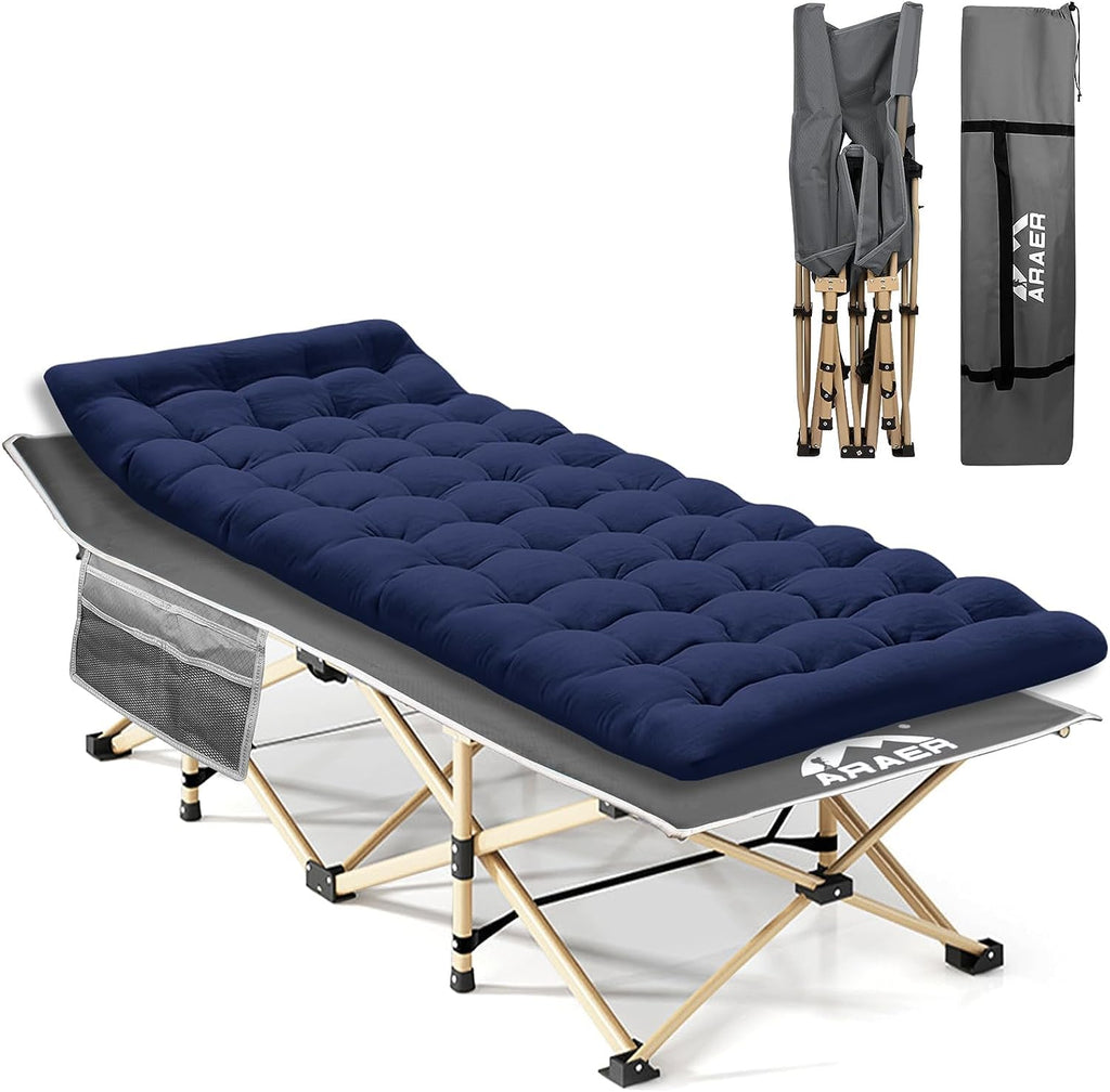 Camping Cot With Mattress, 450Lbs(Max Load), Portable Folding Outdoor Bed With Carry Bag For Adults Kids, Heavy Duty Cot For Tra