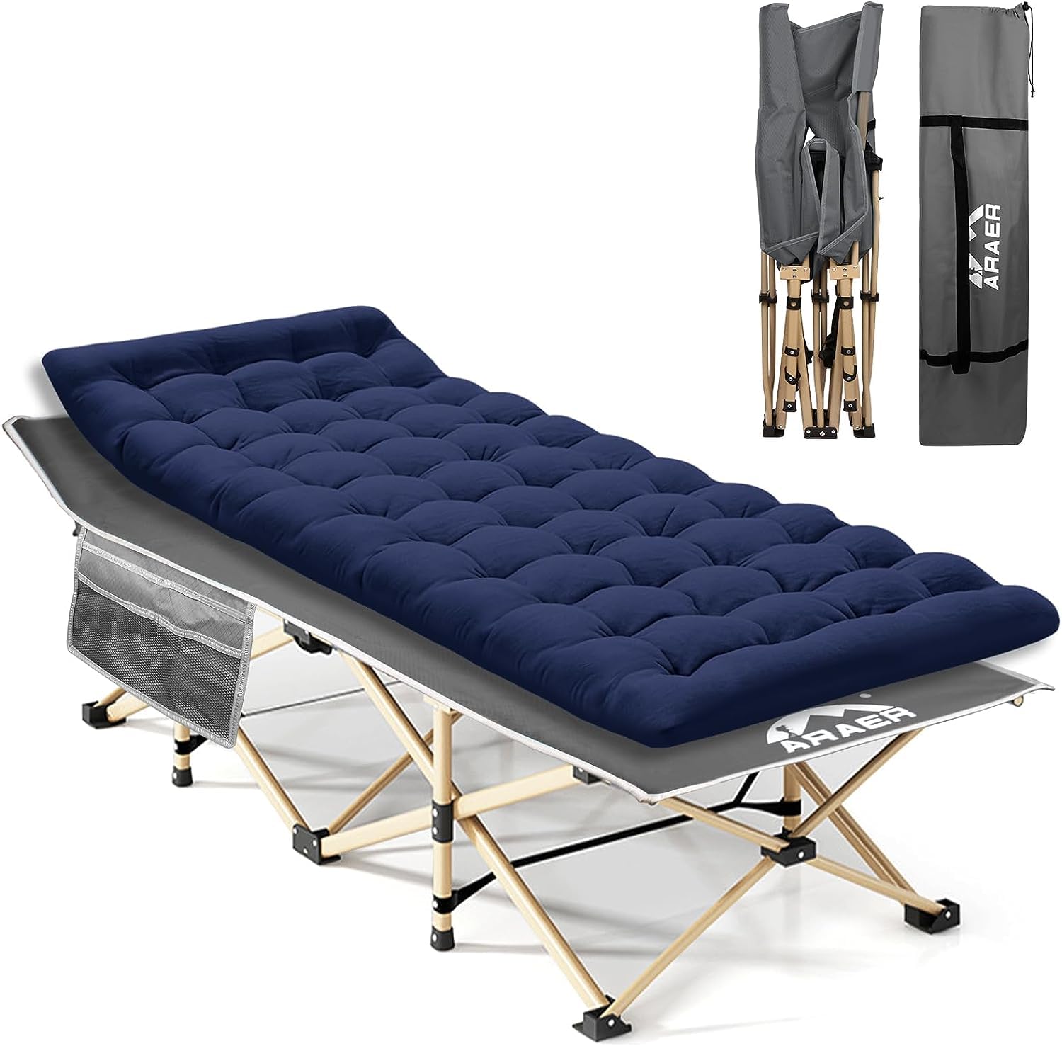 Camping Cot With Mattress, 450Lbs(Max Load), Portable Folding Outdoor Bed With Carry Bag For Adults Kids, Heavy Duty Cot For Tra