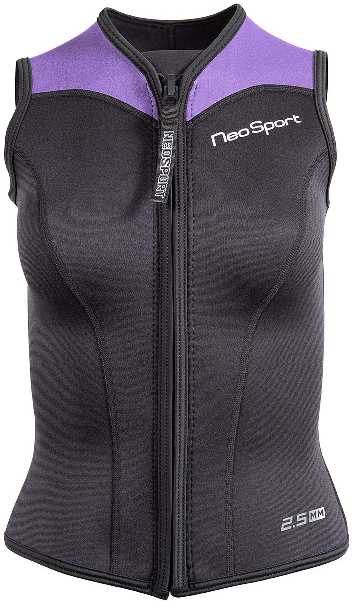 NeoSport Mens and Womens Front Zipper Wetsuit Vest  2.5mm 4Way Stretch Neoprene  50+ UV SHIELD, Black/Lavender, S125WF511