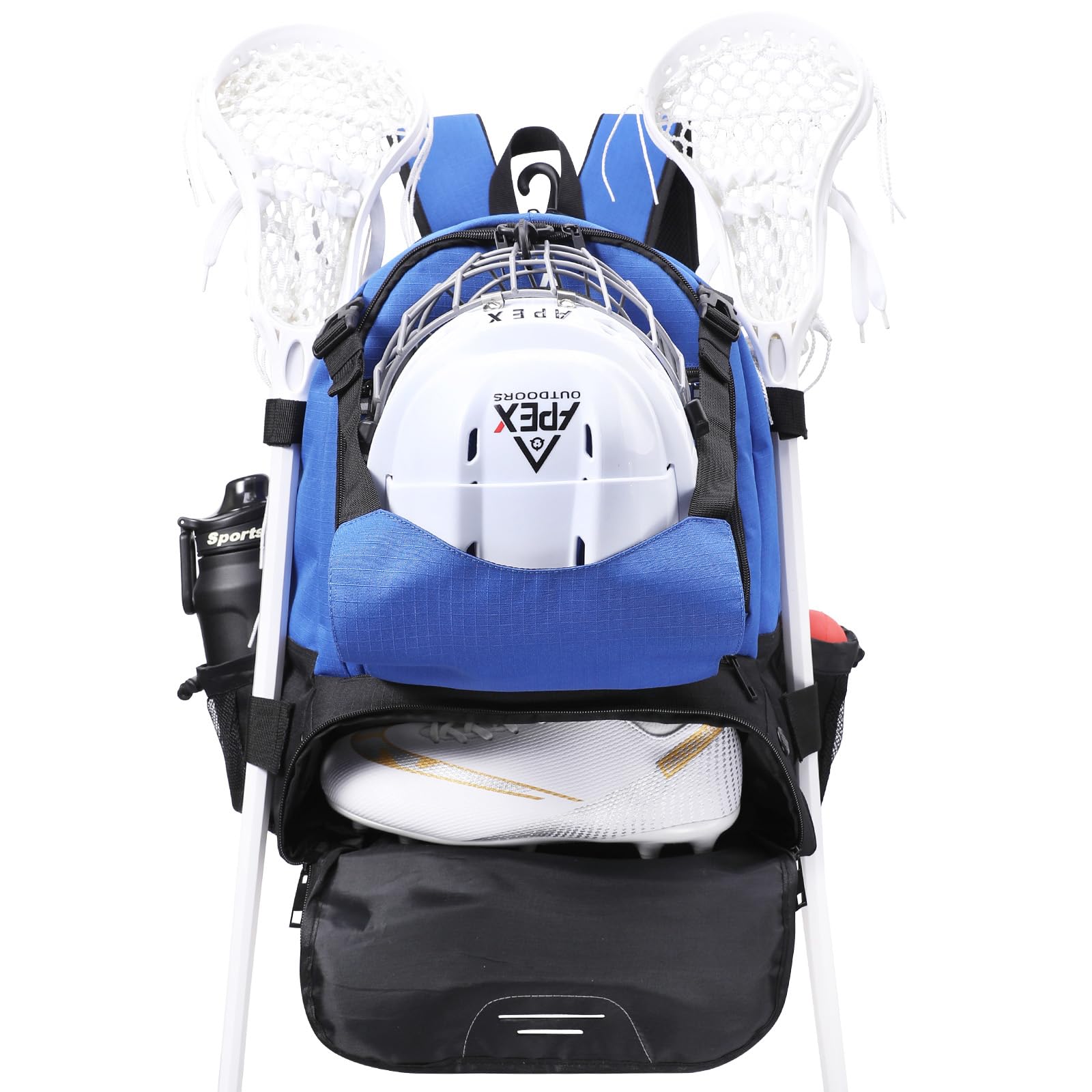 Apex Outdoors Lacrosse Bag, Field Hockey Bag with Two Stick Holders, Large Lacrosse Backpack with Separate Cleats Shoe Compartme
