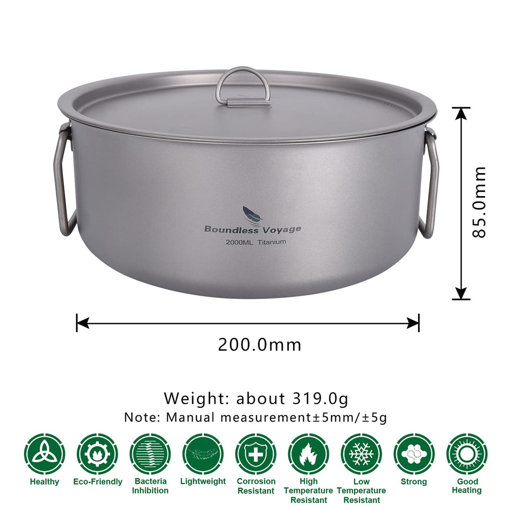 Boundless Voyage Outdoor Camping Titanium Pot 2L Stockpot With Lid Folding Handle Hiking Picnic Portable Big Capacity Soup Pot H