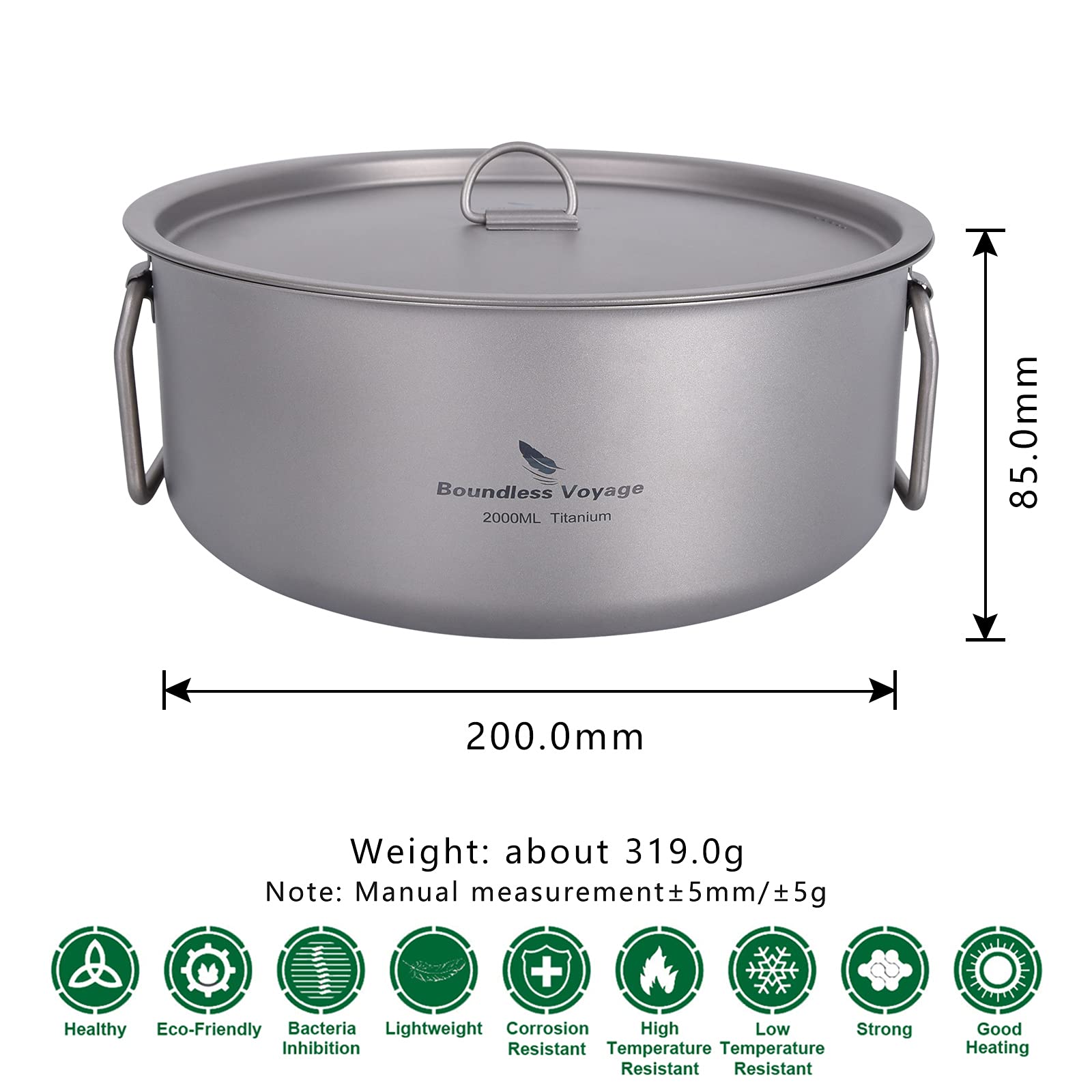 Boundless Voyage Outdoor Camping Titanium Pot 2L Stockpot With Lid Folding Handle Hiking Picnic Portable Big Capacity Soup Pot H