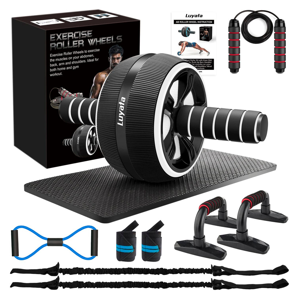Ab Roller Wheel, 10-In-1 Ab Exercise Wheels Kit With Resistance Bands, Knee Mat, Jump Rope, Push-Up Bar - Home Gym Equipment For