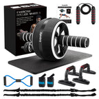 Ab Roller Wheel, 10-In-1 Ab Exercise Wheels Kit With Resistance Bands, Knee Mat, Jump Rope, Push-Up Bar - Home Gym Equipment For