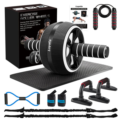 Ab Roller Wheel, 10-In-1 Ab Exercise Wheels Kit With Resistance Bands, Knee Mat, Jump Rope, Push-Up Bar - Home Gym Equipment For