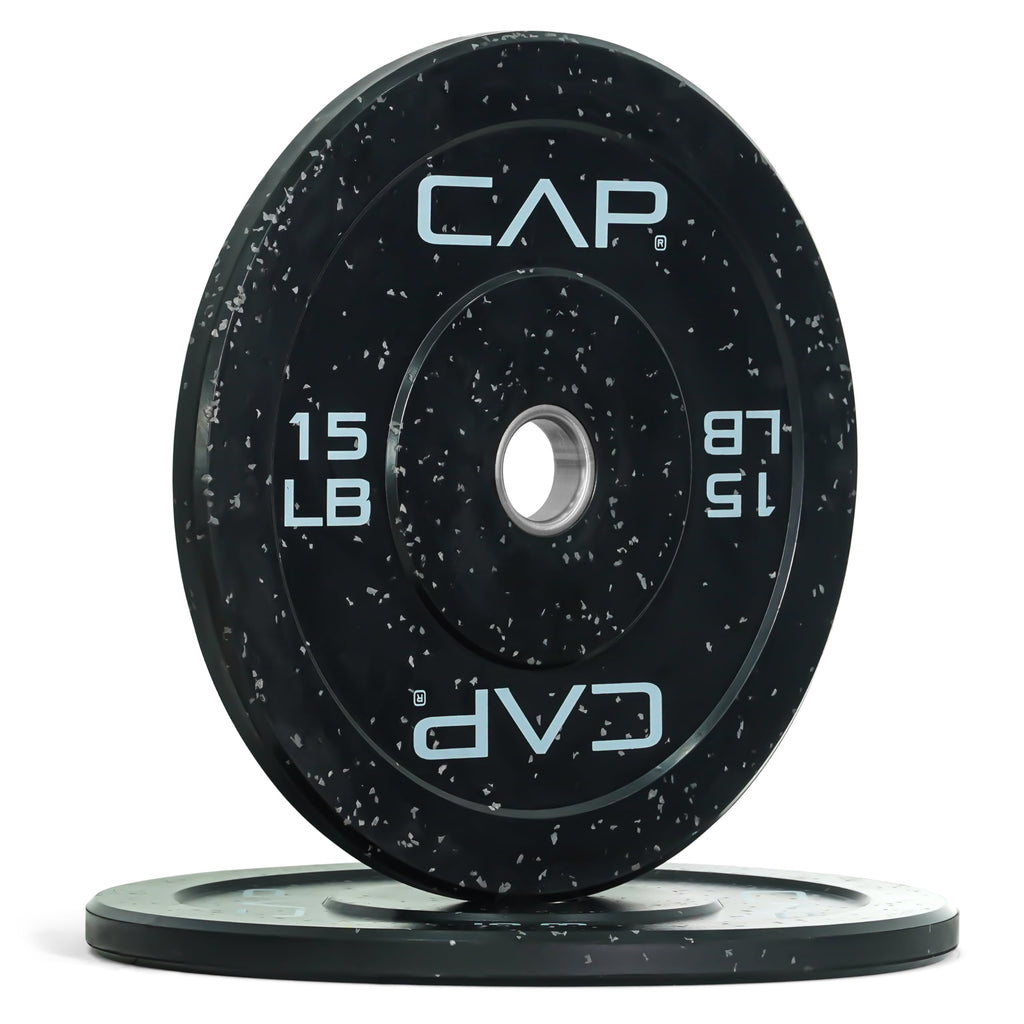 Cap Barbell Economy - Speckled Olympic Bumper Plate Set With Gray Logo, Black, 15 Lb Pair