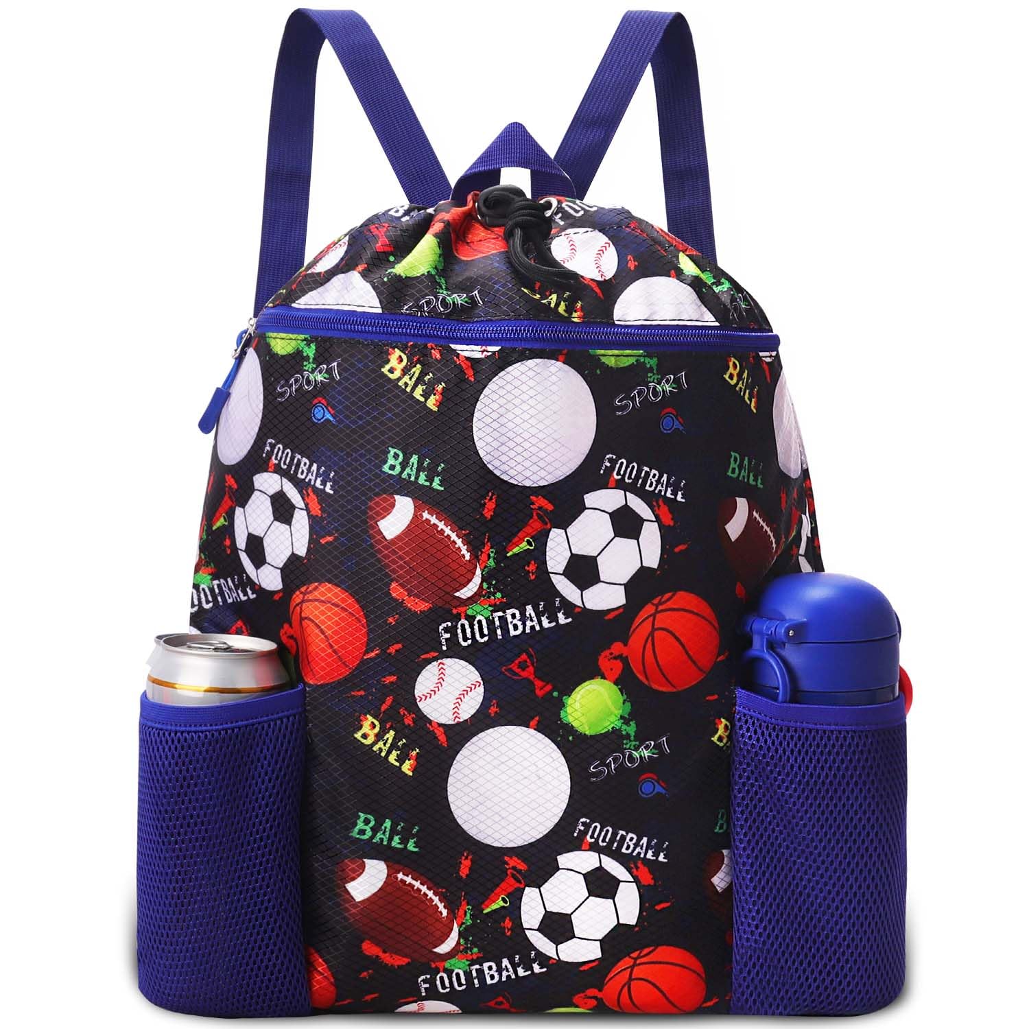 RHCPFOVR Drawstring Backpack for Kids - Swim Bag for Beach Lightweight Waterproof Sports Gym Bag With Two Water Bottle Holder