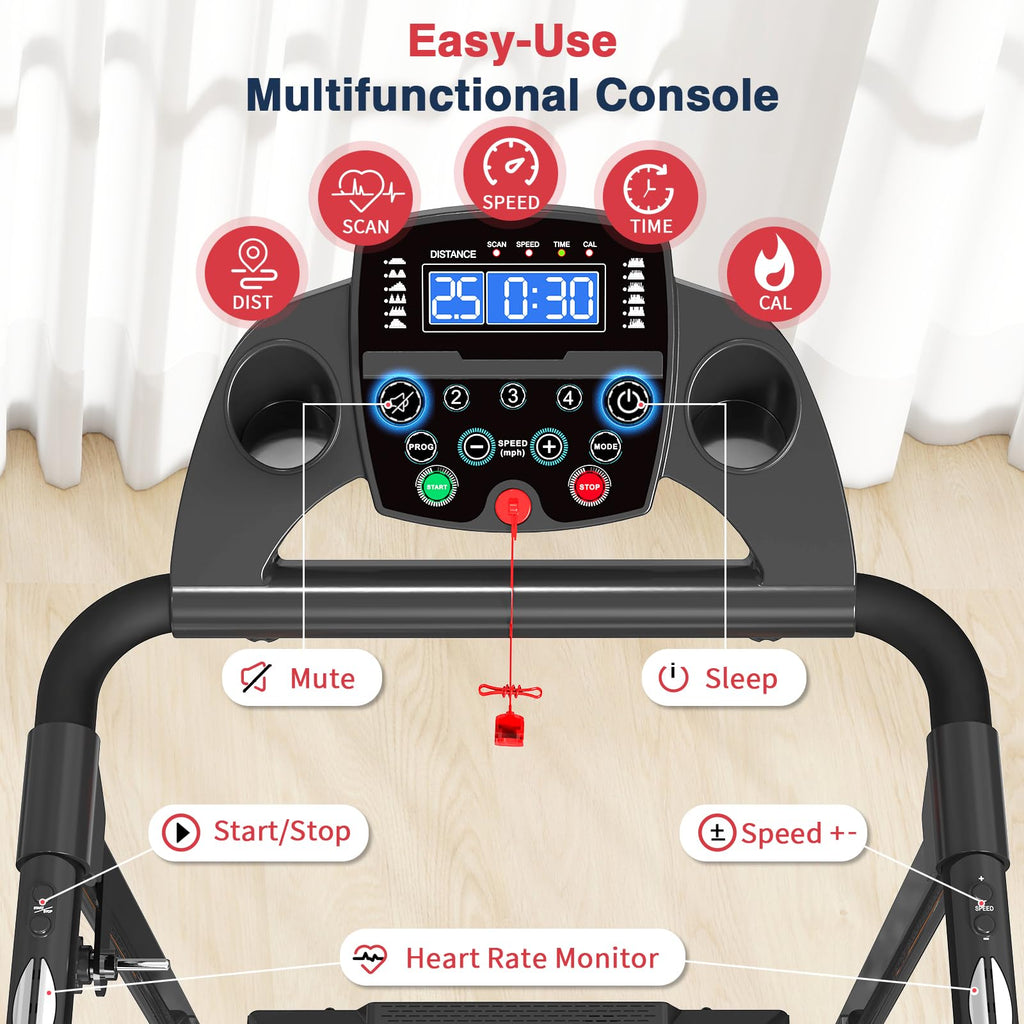 Redliro Walking Treadmill for Seniors - Foldable Senior Treadmill with 0%-2% Incline, Long Handrails - 300 lbs Capacity Home Rec