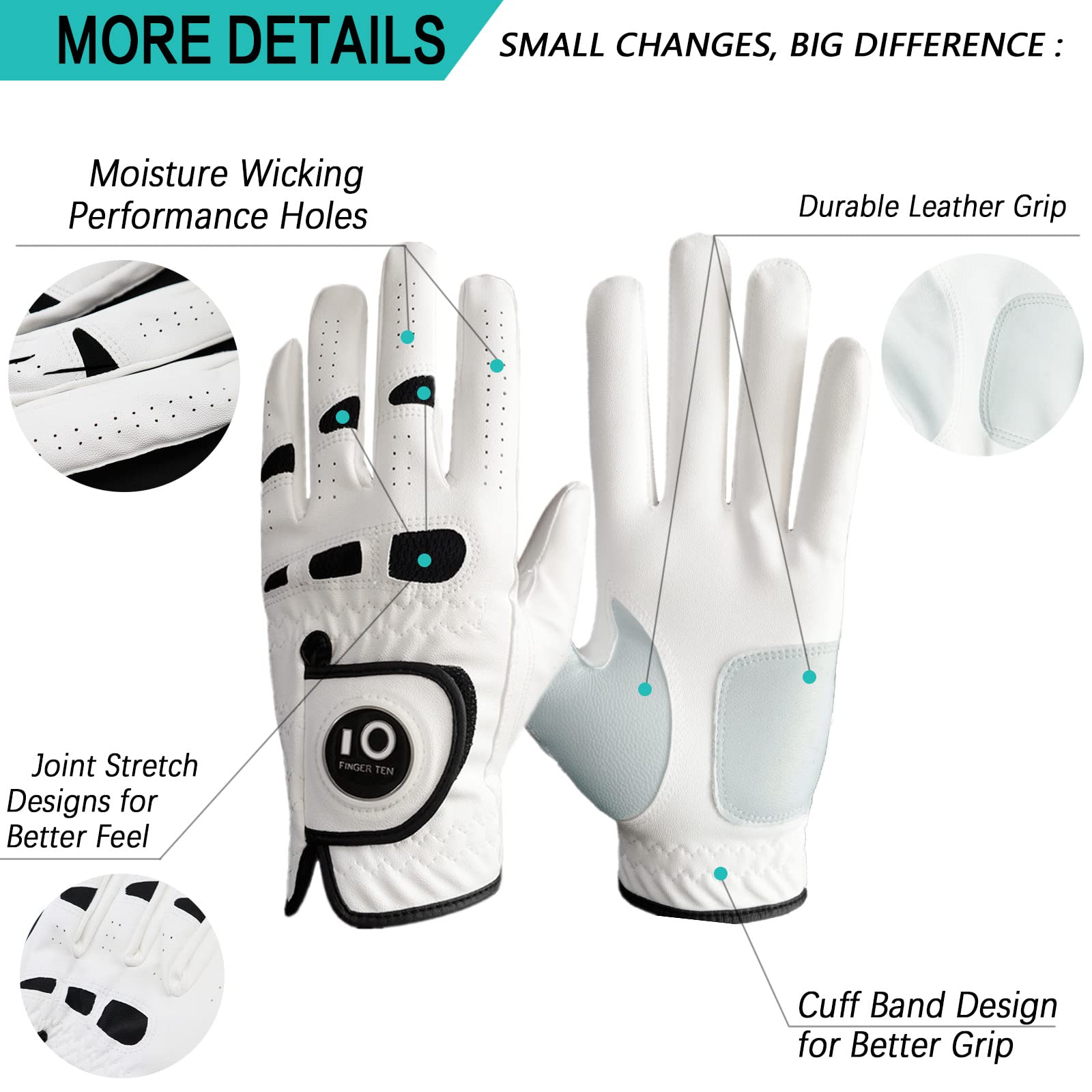 Men      S Golf Glove Left Hand Right With Ball Marker Value 2 Pack, Weathersof Grip Soft Comfortable, Fit Size Small Medium Ml