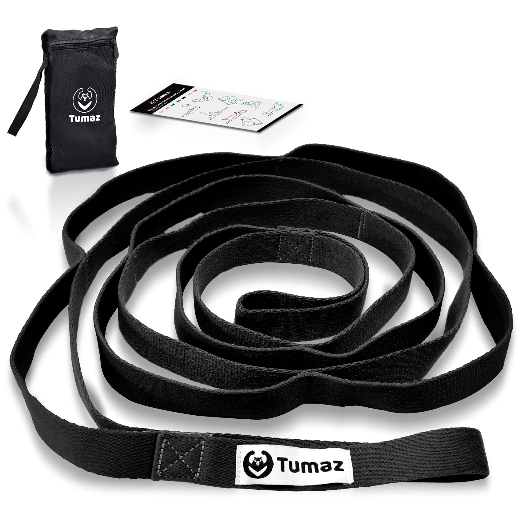 Tumaz Stretching Strap - 10 Loops  Non-Elastic Yoga Strap - The Perfect Home Workout Stretch Strap For Physical Therapy, Yoga, P