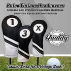 Majek Golf Headcovers Black And White Leather Style 1, 3, X Driver And Fairway Head Covers Fits 460Cc Drivers