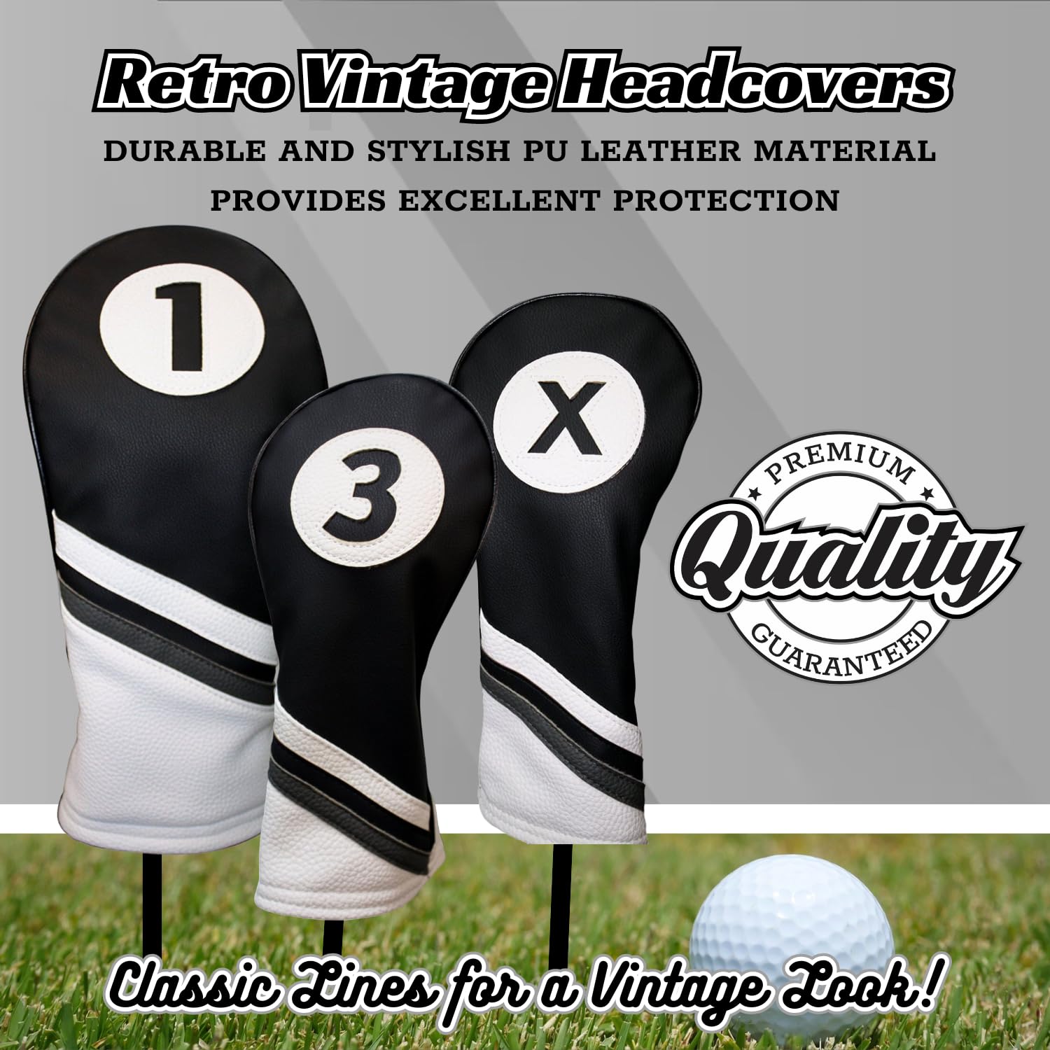 Majek Golf Headcovers Black And White Leather Style 1, 3, X Driver And Fairway Head Covers Fits 460Cc Drivers