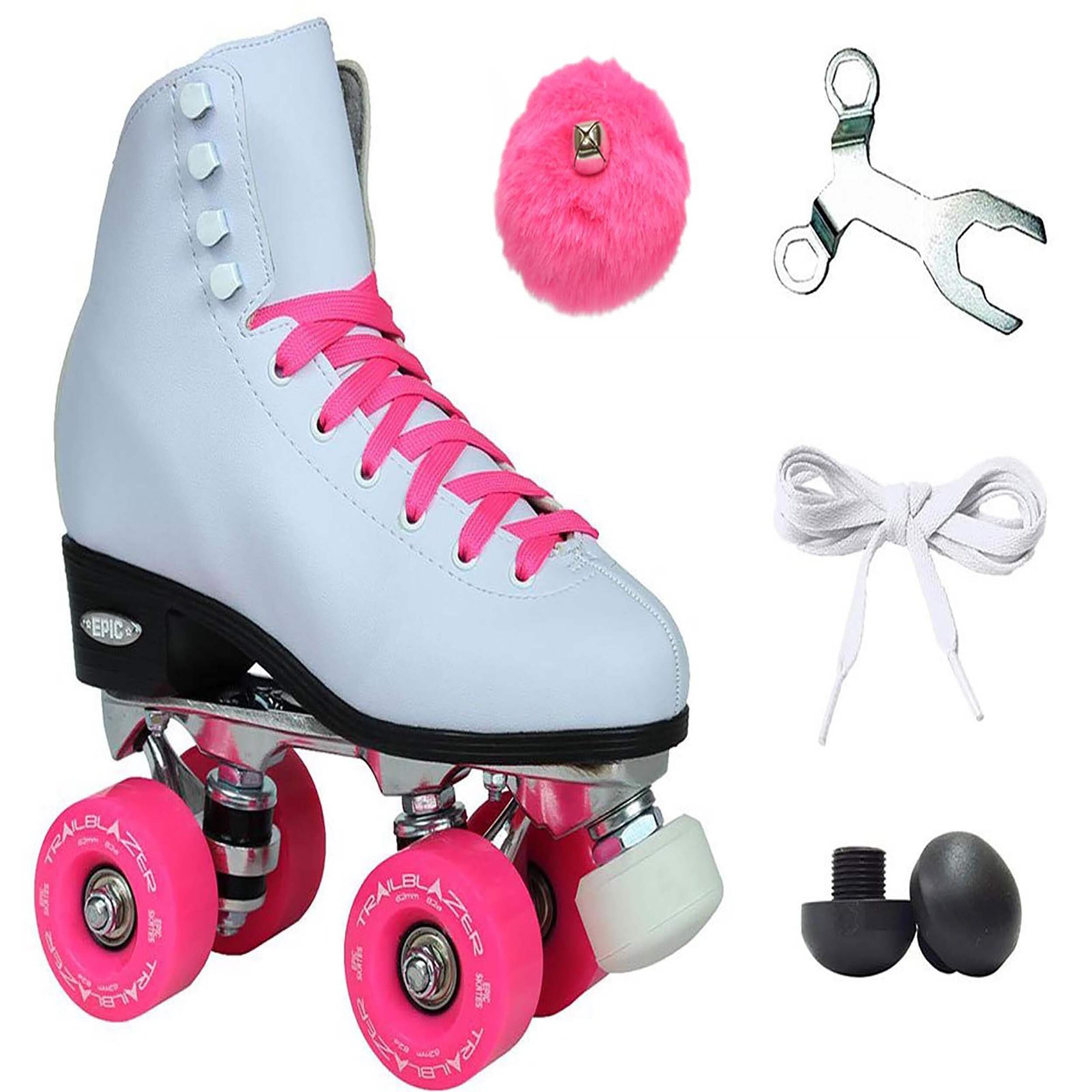 Epic Skates Classic High-Top Quad Roller Skates with Pink Wheels
