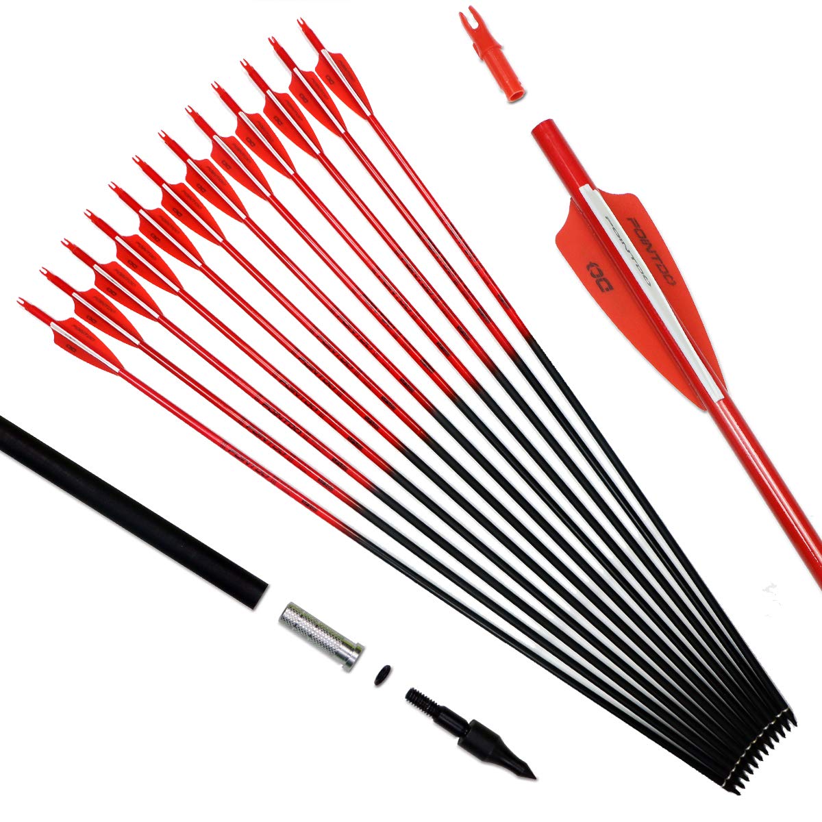 Pointdo 30Inch Carbon Arrow Fluorescence Color Targeting And Hunting Practice Arrows For Recurve And Compound Bow With Removable