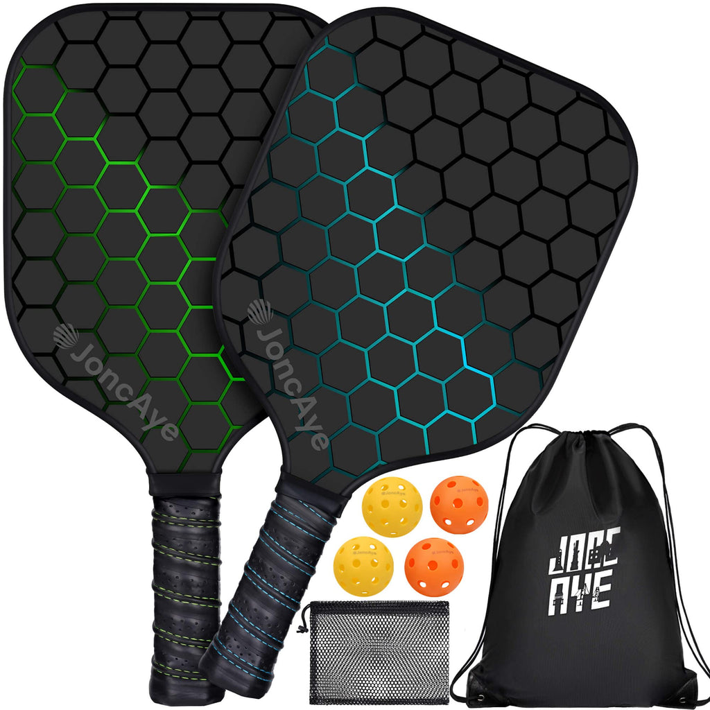 Joncaye Pickle-Ball-Paddle-Set-Of-2, Fiberglass Paddles With 4 Balls, Racket Bag, Ball Bag | Pickleball Racquets With Accessorie