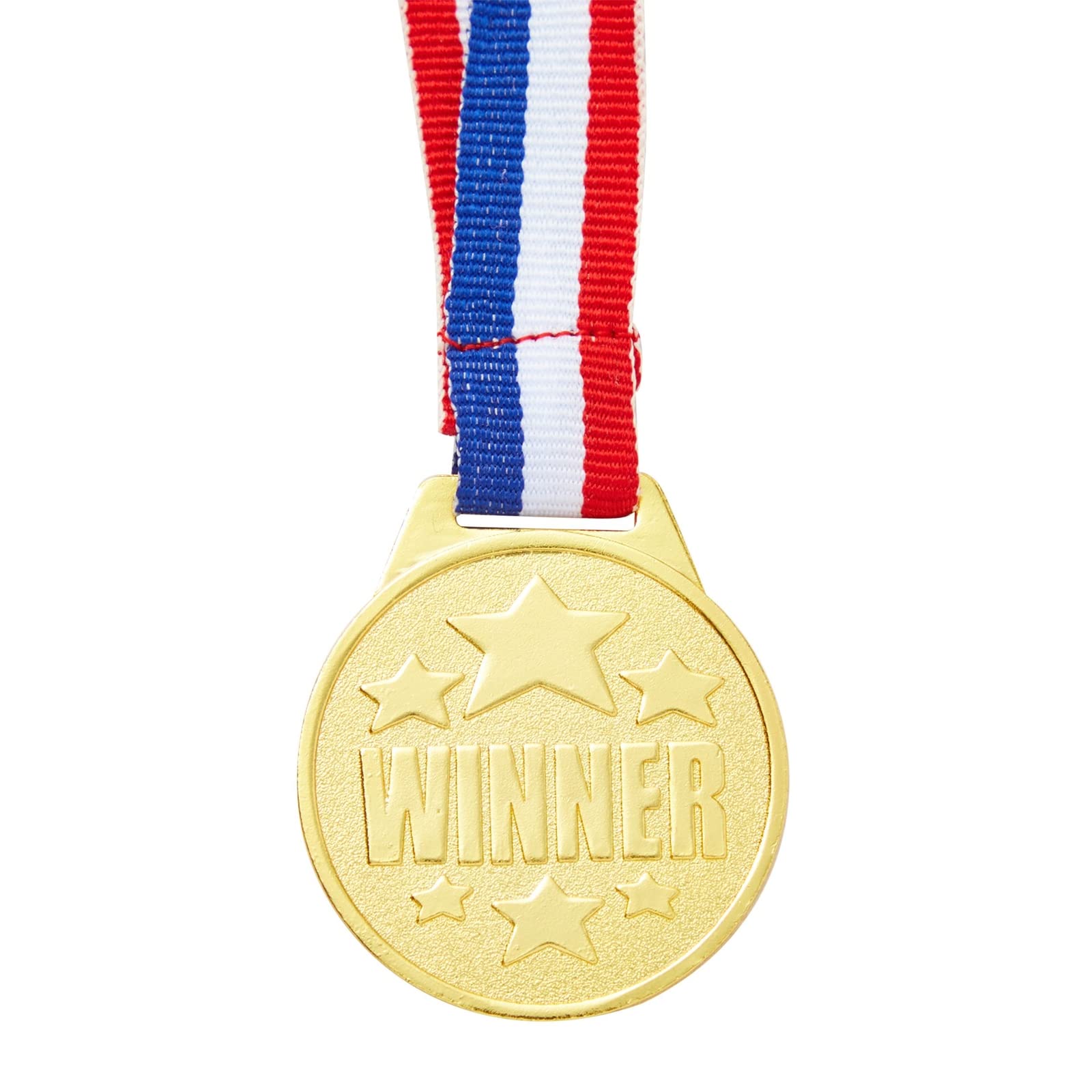Juvale 24 Pack Gold Winner Medals For Kids And Adults - Participation Awards With 15.3-Inch Red, White, And Blue Neck Ribbons Fo