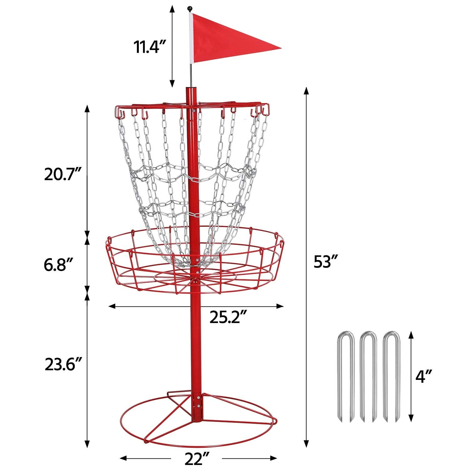 Yaheetech 12-Chain Portable Disc Golf Basket Target Accessories Disc Golf Set W/Basket Target And Double Steel Chains Red