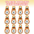 Artcreativity Mini Bowling Game, Set Of 12, Each Set Includes 10 Miniature Pins And 1 Marble Bowling Ball, Bowling Party Favors,