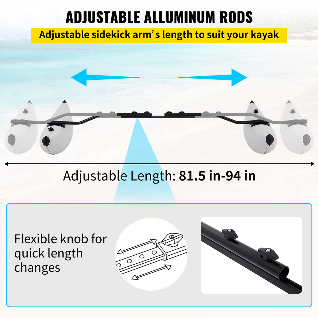 Vevor Kayak Outrigger Stabilizers, 2 Pcs, Pvc Inflatable Outrigger Float With Sidekick Arms Rod, Standing Float Stabilizer Syste