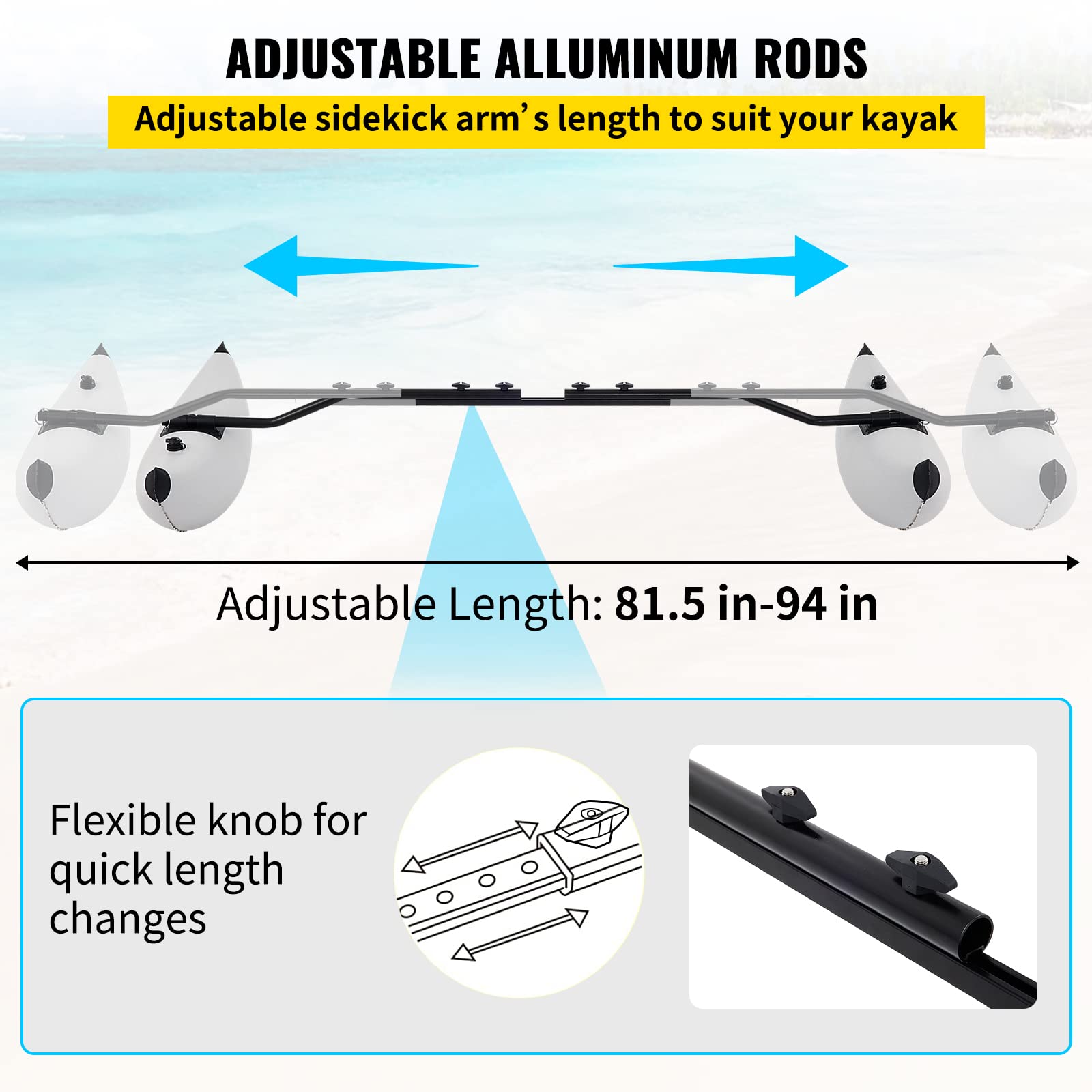 Vevor Kayak Outrigger Stabilizers, 2 Pcs, Pvc Inflatable Outrigger Float With Sidekick Arms Rod, Standing Float Stabilizer Syste