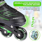 Kaqinu Adjustable Inline Skates, Outdoor Inline Skates With Full Illuminating Wheels For Women, Kids, Girls And Boys (Green, L)