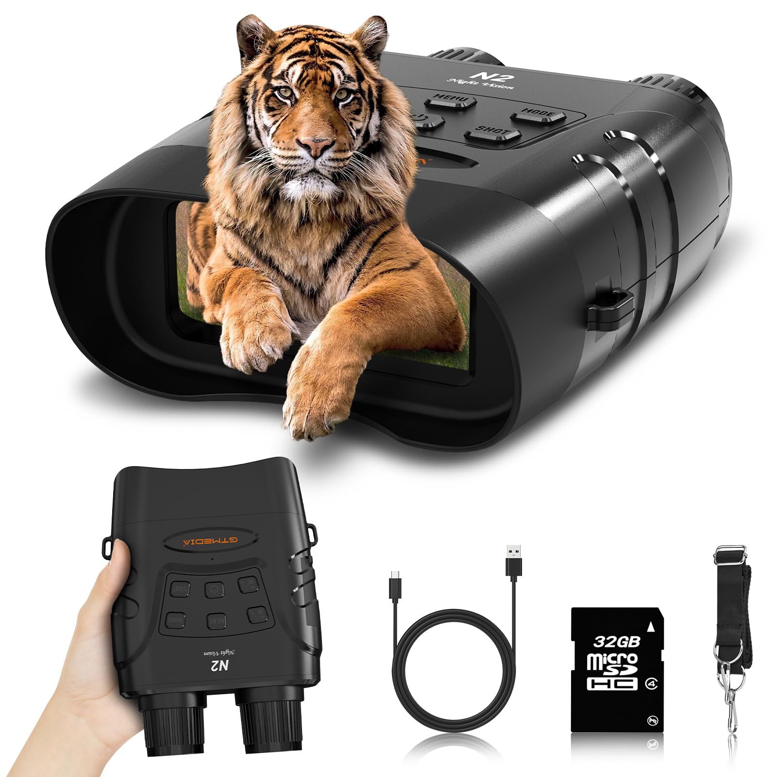Night Vision Goggles - 5K Night Vision Goggles For Adults, Rechargeable Infrared Night Binocular 5X Digital Zoom External Flashl