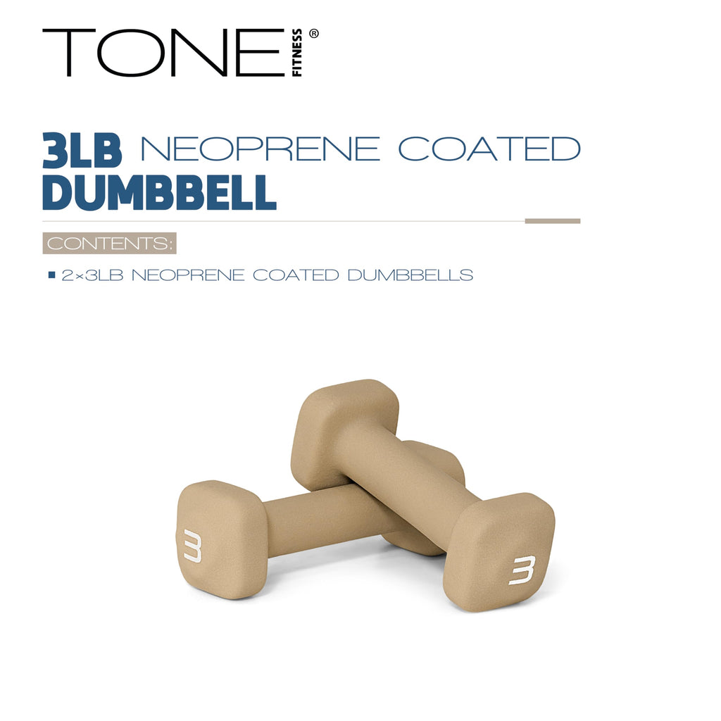 Tone Fitness 3 lb Neoprene Dumbbell Pair for Home Workouts - Non-Slip Design - Beige
