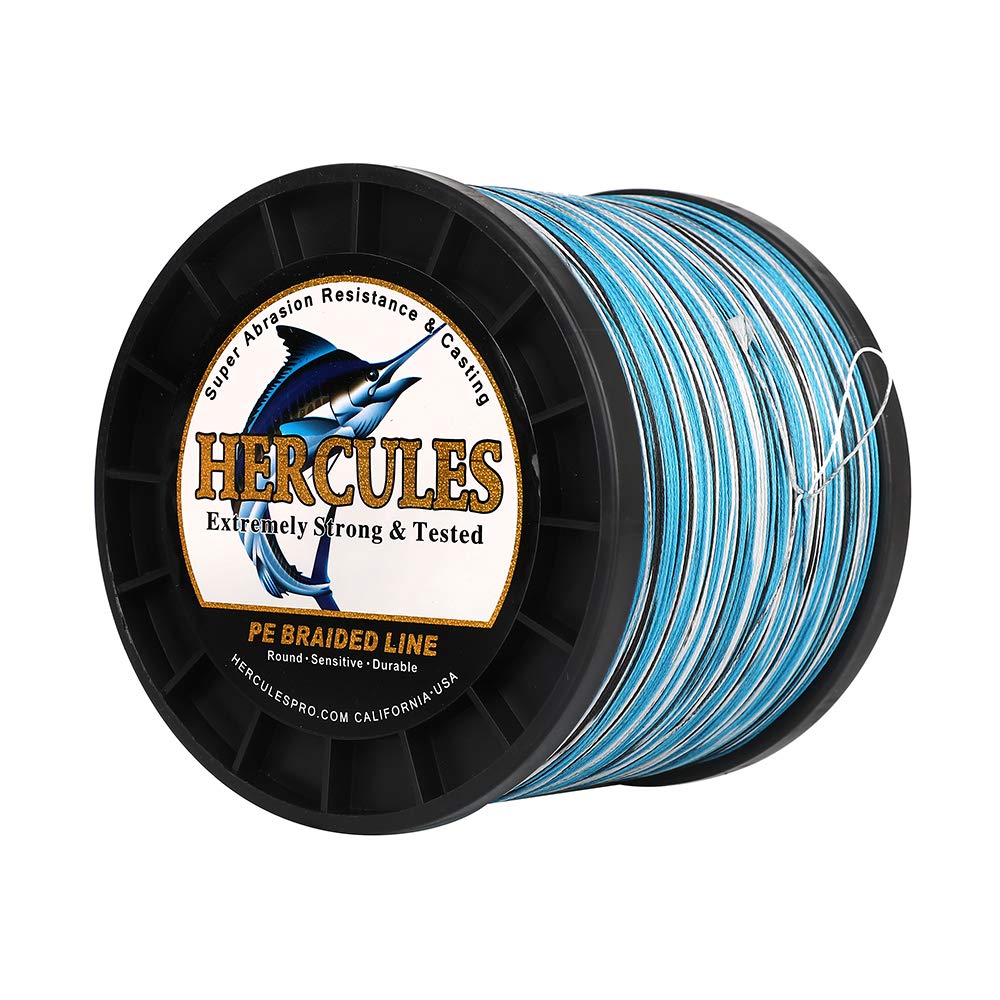 Hercules Braided Fishing Line 1500M 1640Yds 10Lbs-200Lbs Pe Superline 8 Strands (Blue Camo 180Lb/81Kg 0.70Mm)