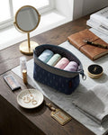 Naylon Cosmetic Toiletry Makeup Pouch With Portable Travel Multipurpose WaterResistant Zipper Makeup Brush Bags  Blue Leaf Asc