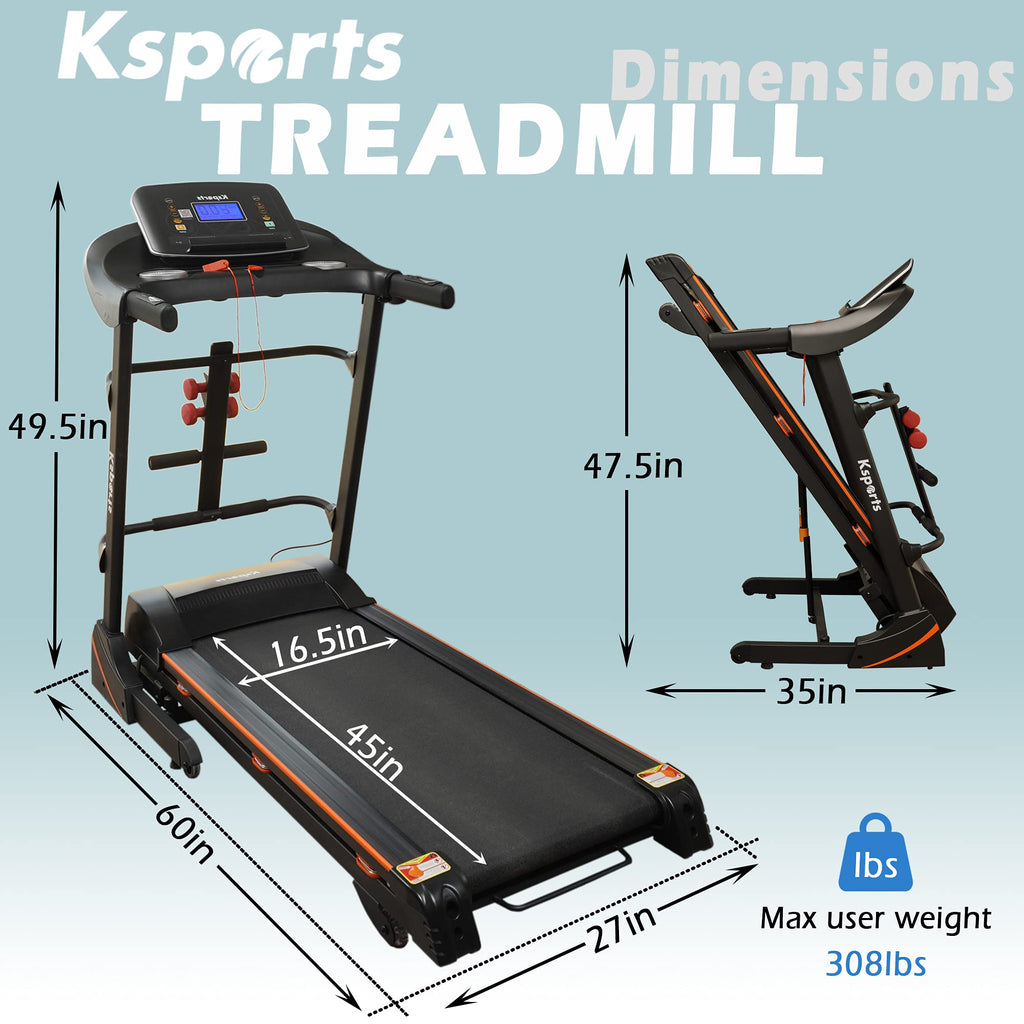 Ksports Foldable 16.5 Inch Cardio Fitness Portable Treadmill With Bluetooth Connectivity, Lcd Display, And Tracking Apps For Hom
