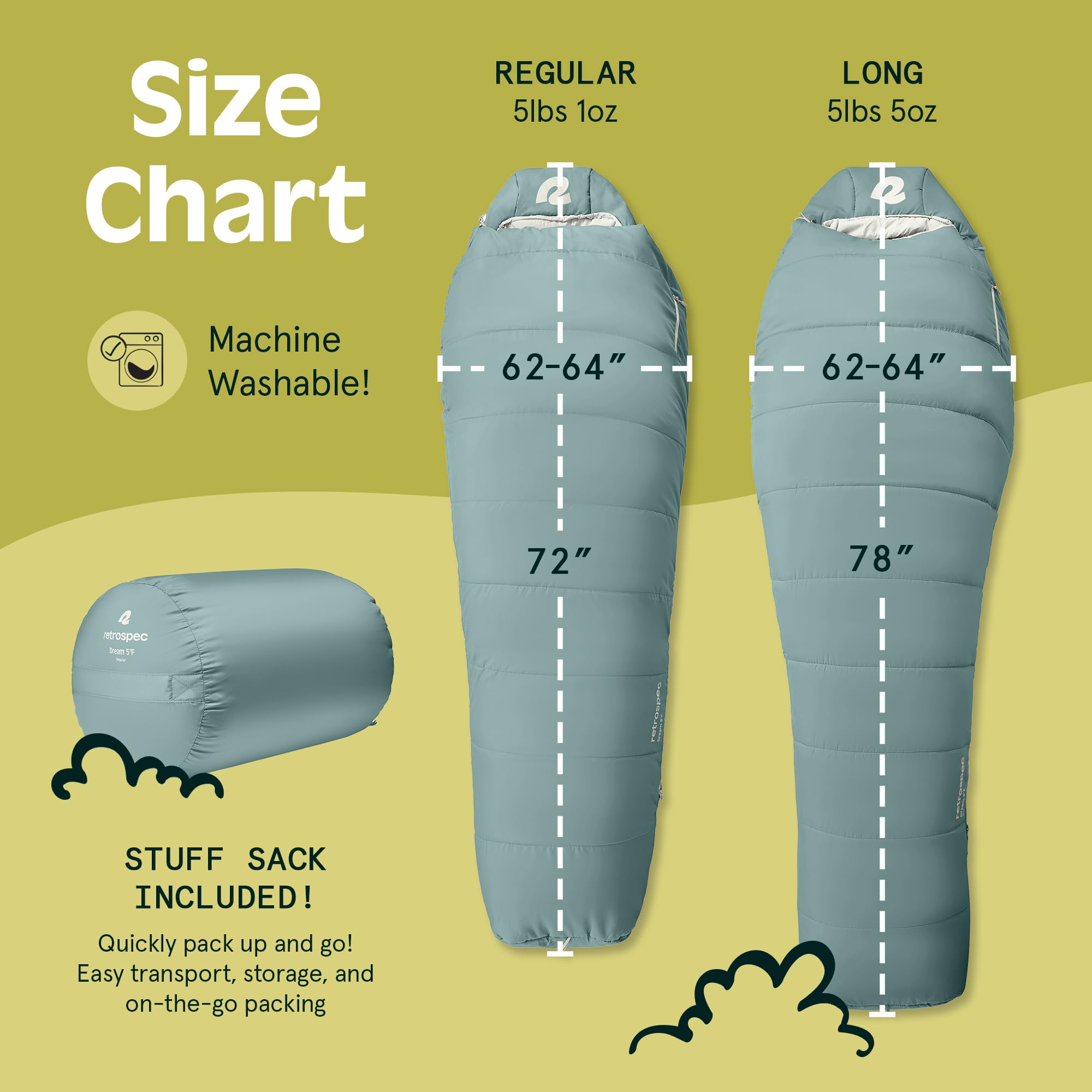 Retrospec Dream 15 Sleeping Bag - Mummy Sleeping Bag For Camping, Insulated Cold Weather, Water-Resistant, Adjustable Draw Cords