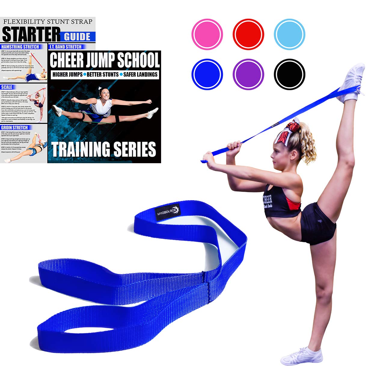 Myosource Kinetic Bands Cheerleading Flexibility Stunt Strap - Improve Stretching Stunts For Cheer Dance Gymnastics Physical The