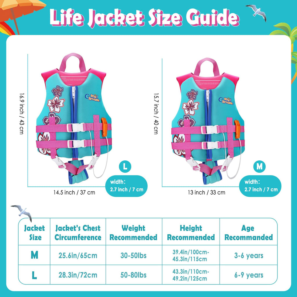 Heysplash Life Jacket For Kids, Child Size Watersports Swim Vest Flotation Device Trainer Vest With Survival Whistle, Easy On An