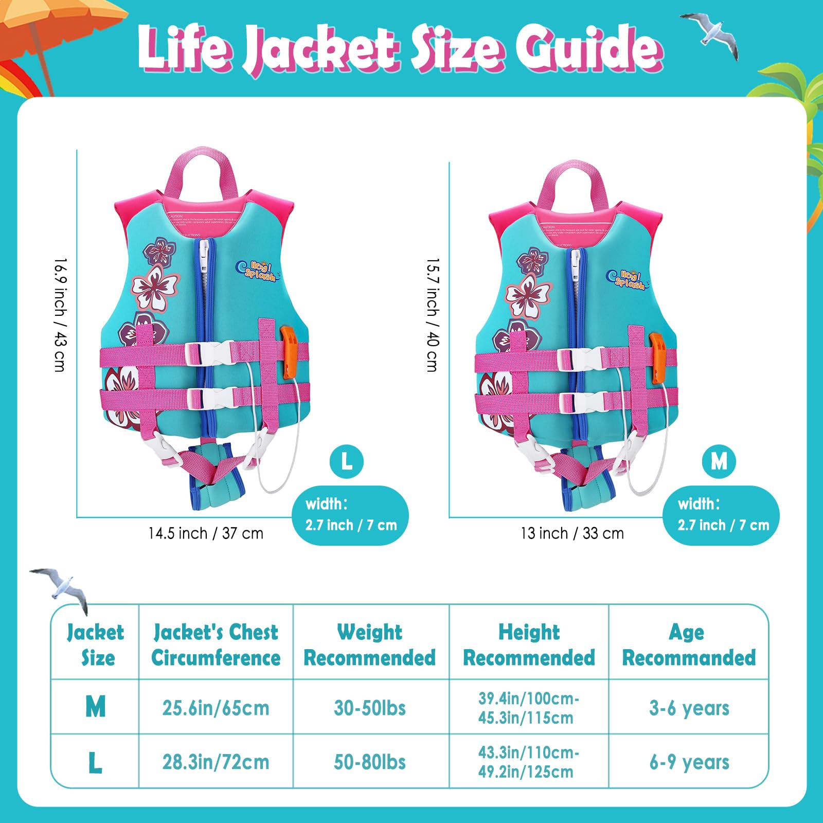 Heysplash Life Jacket For Kids, Child Size Watersports Swim Vest Flotation Device Trainer Vest With Survival Whistle, Easy On An