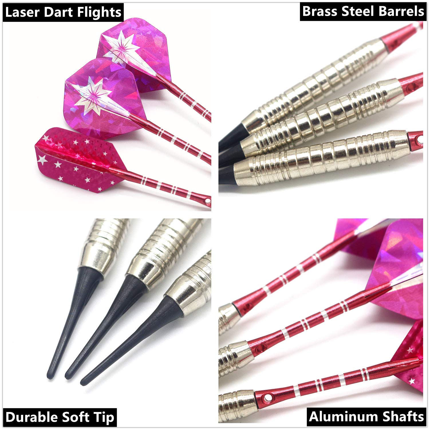 Roobeeo Soft Tip Darts Set For Electronic Dart Board 18/22G Plastic Tip Darts Set With Brass Barrels&Aluminum Shafts, 6 Flights