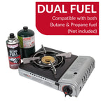 Grill Boss 90057 Dual Fuel Camp Stove  Works With Both Butane And Propane  Perfect For Camping & Hiking  Emergency Cooking Stove