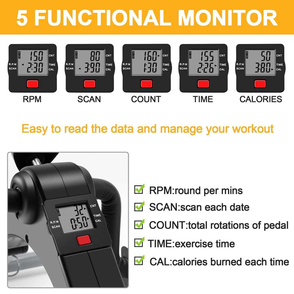 Pedal Exerciser Desk Exercise Bike Leg And Arm Recovery Bike With Lcd Monitor Foldable And Porable (Black/Grey)