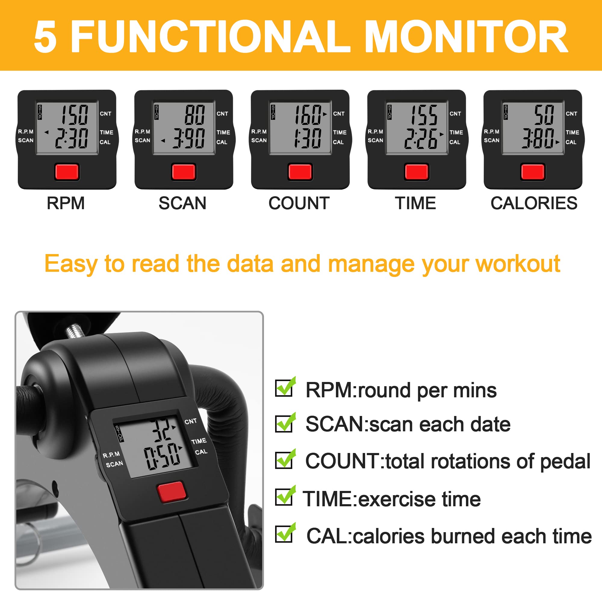 Pedal Exerciser Desk Exercise Bike Leg And Arm Recovery Bike With Lcd Monitor Foldable And Porable (Black/Grey)