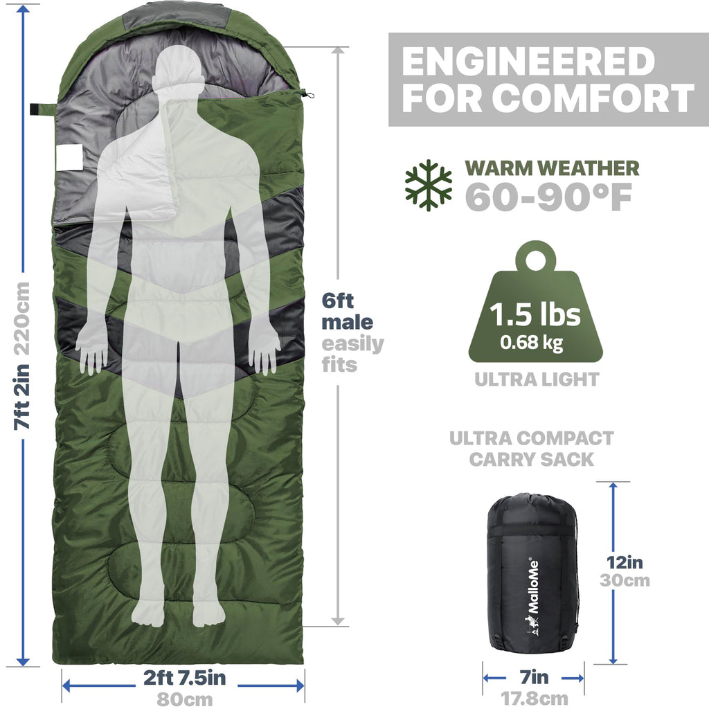 Mallome Sleeping Bags For Adults Cold Weather & Warm - Backpacking Camping Sleeping Bag For Kids 10-12, Girls, Boys - Lightweigh