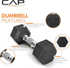 CAP Barbell 100 LB Rubber Coated Hex Dumbbell Hand Weight Set with Vertical Storage Rack | Black