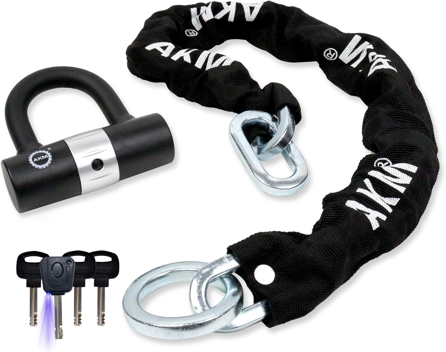 AKM Anti-Theft Bike Lock 3foot/90cm Long Heavy Duty Chain Lock Durable 10mm Thick Chains with 4 Keys Security 16mm U Lock for Bi