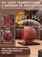 Jupdec Basketball Display Case Acrylic Clear 10'' Full Size With Solid Wood Base, Uv Protected Soccer Display Stand Box For Auto