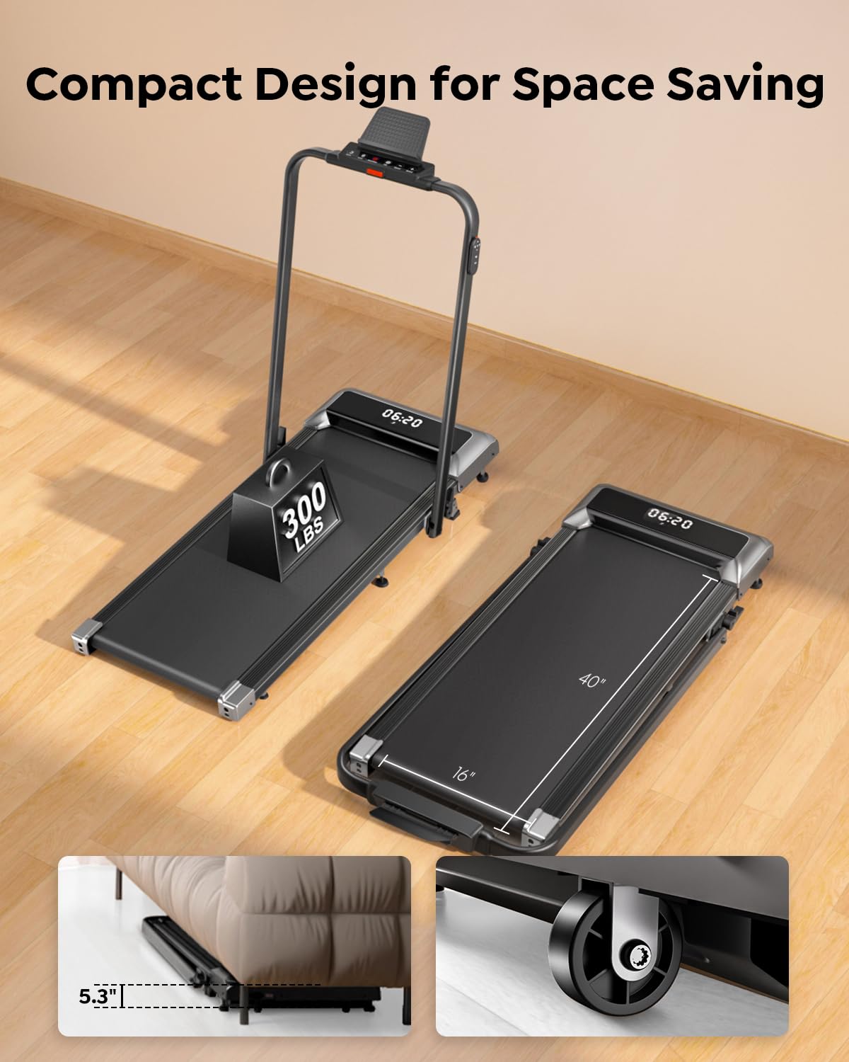 Acezoe Walking Pad Treadmill With Incline And Handle Bar, 2 In 1 Folding Treadmills For Home Small Office, 300Lbs Portable Compa