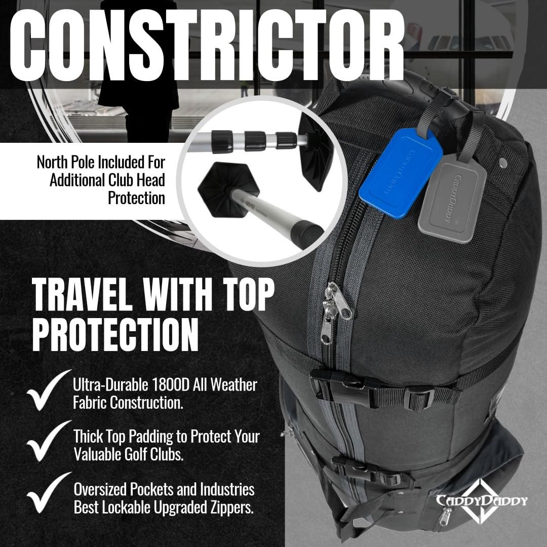 Caddydaddy Golf Cdycon2Gp Constrictor Grey With North Pole Golf Bag Travel Cover, Black/Grey