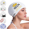 Copozz Swim Cap For Women, Silicone Waterproof Comfy Swimming Bathing Cap For Long Hair With Crown Printed