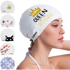 Copozz Swim Cap For Women, Silicone Waterproof Comfy Swimming Bathing Cap For Long Hair With Crown Printed