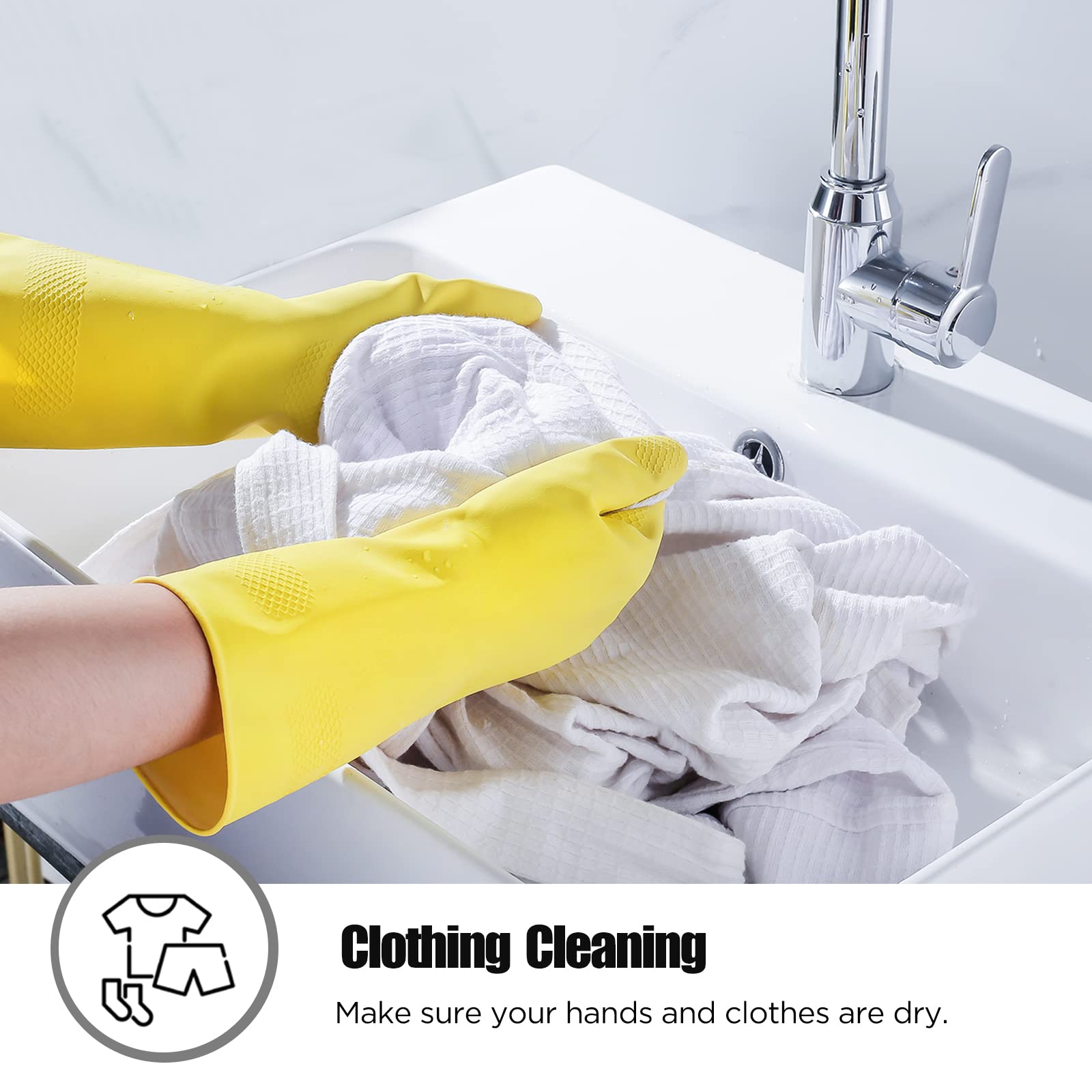 Iucge Rubber Cleaning Gloves Yellow 3 Pairs For Household,Reuseable Dishwashing Gloves For Kitchen(3,Small)