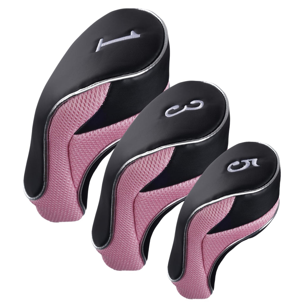 Andux Golf 460Cc Driver Fairway Wood Club Head Covers Hook & Loop Set Of 3 Pink